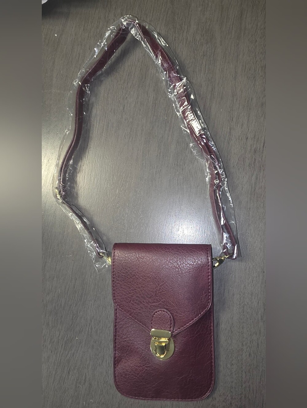 Plum Crossbody Phone Bag with Gold Hardware